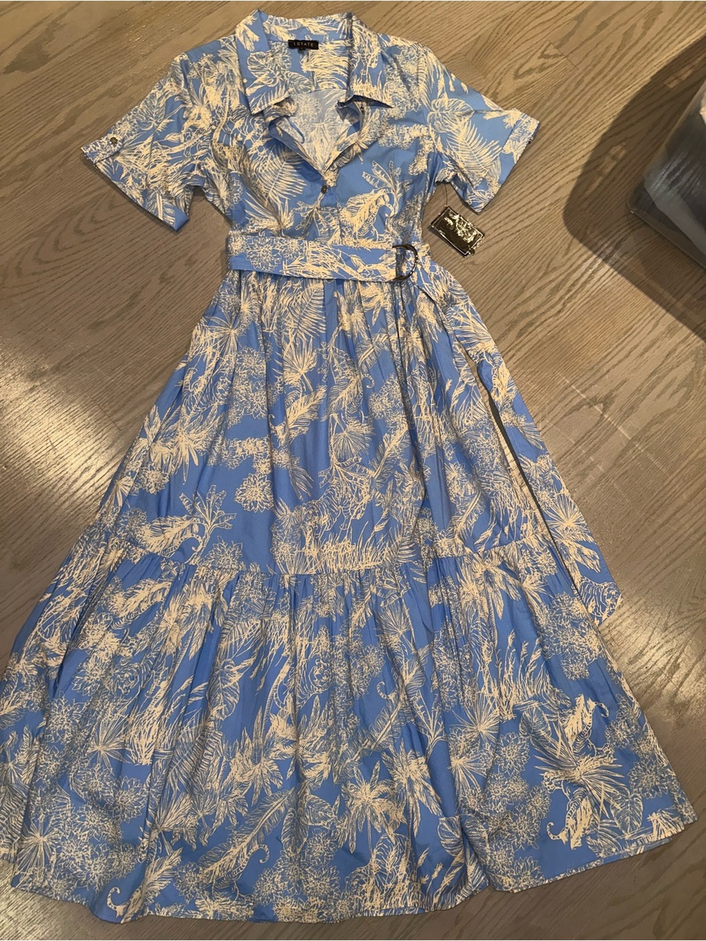 1. State Blue and White Printed Shirtwaist Maxi Dress